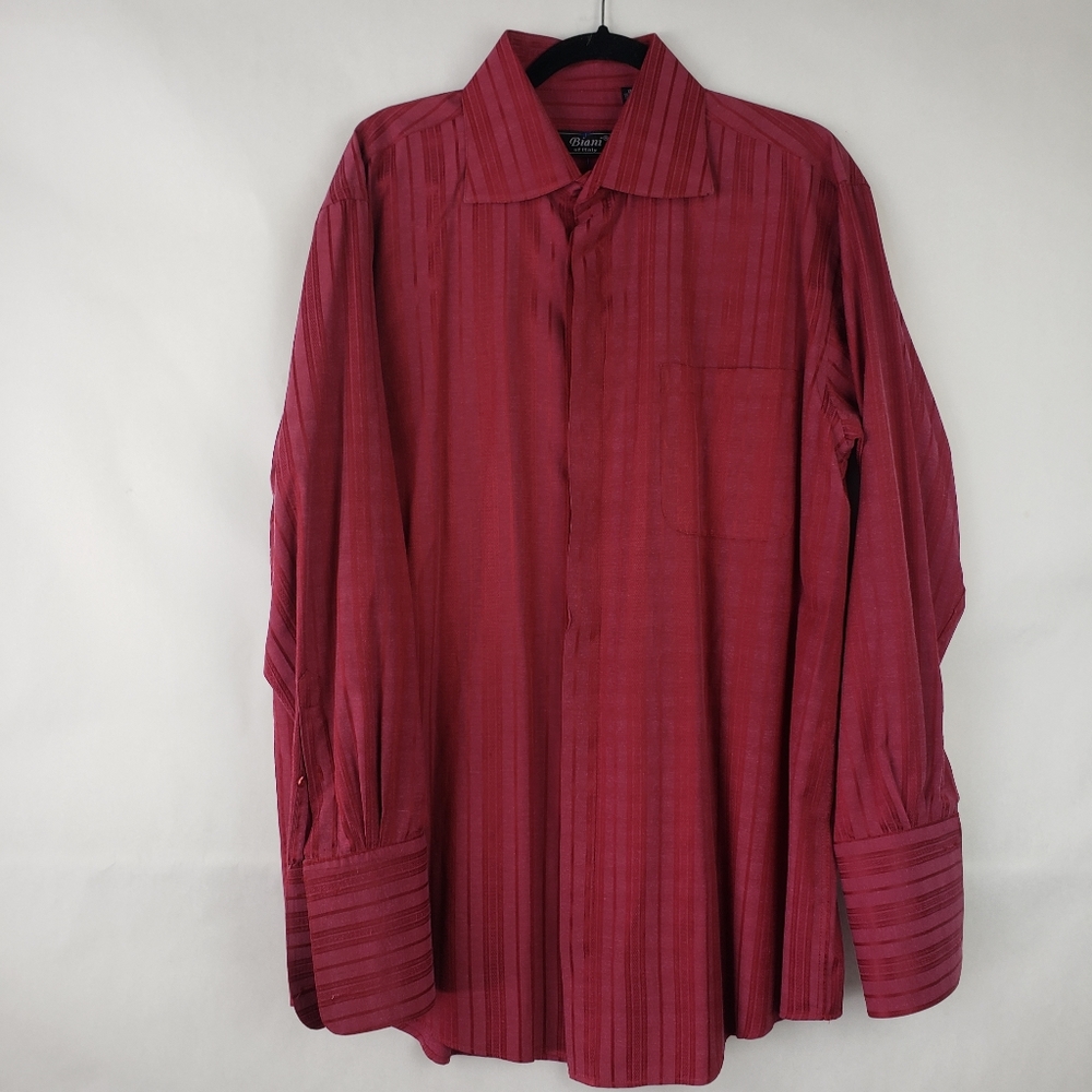 Biani mens button up shirt Long Sleeve French cuff Burgundy Size XL